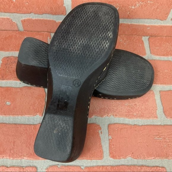 Black Wedge Slides w Leather Upper - Picture 5 of 6